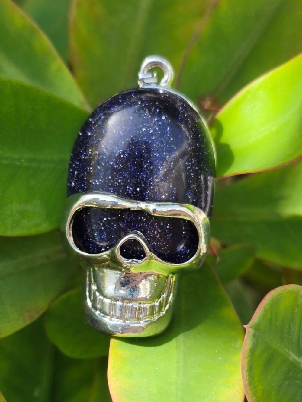 Stainless Steel ✦ Blue Sandstone Skull Pendant ✦ Gothic Gemstone Jewelry
